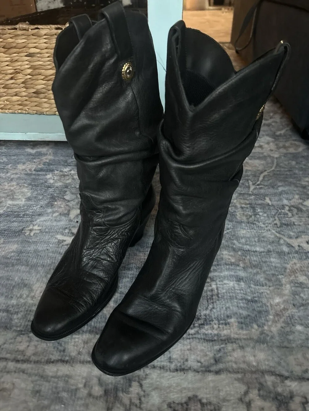 Dingo Women’s Vintage Black Leather Mid-Calf Slouchy Boots Sz 10